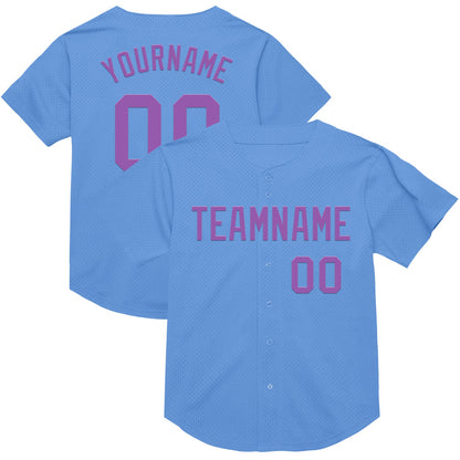 Custom Light Blue Medium Purple Mesh Authentic Throwback Baseball Jersey - Sky-Custom