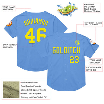 Custom Light Blue Light Yellow Mesh Authentic Throwback Baseball Jersey - Sky-Custom