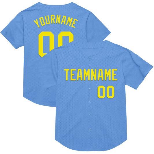 Custom Light Blue Light Yellow Mesh Authentic Throwback Baseball Jersey - Sky-Custom