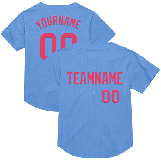 Custom Light Blue Neon Pink Mesh Authentic Throwback Baseball Jersey - Sky-Custom