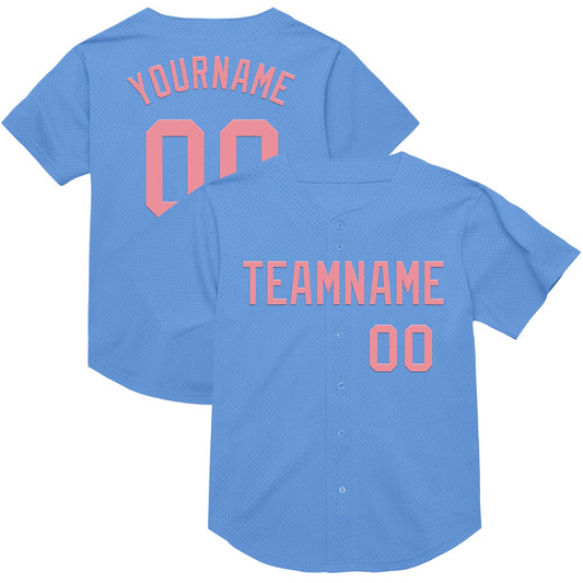 Custom Light Blue Medium Pink Mesh Authentic Throwback Baseball Jersey - Sky-Custom