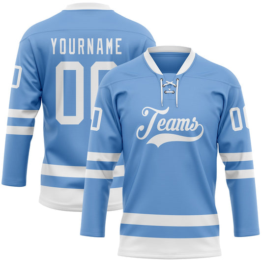 Custom Light Blue White Hockey Lace Neck Jersey - Sky-Custom