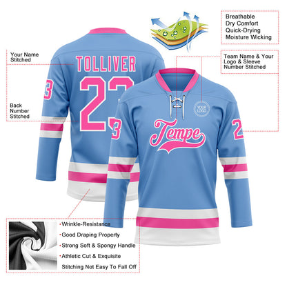 Custom Light Blue Pink-White Hockey Lace Neck Jersey - Sky-Custom