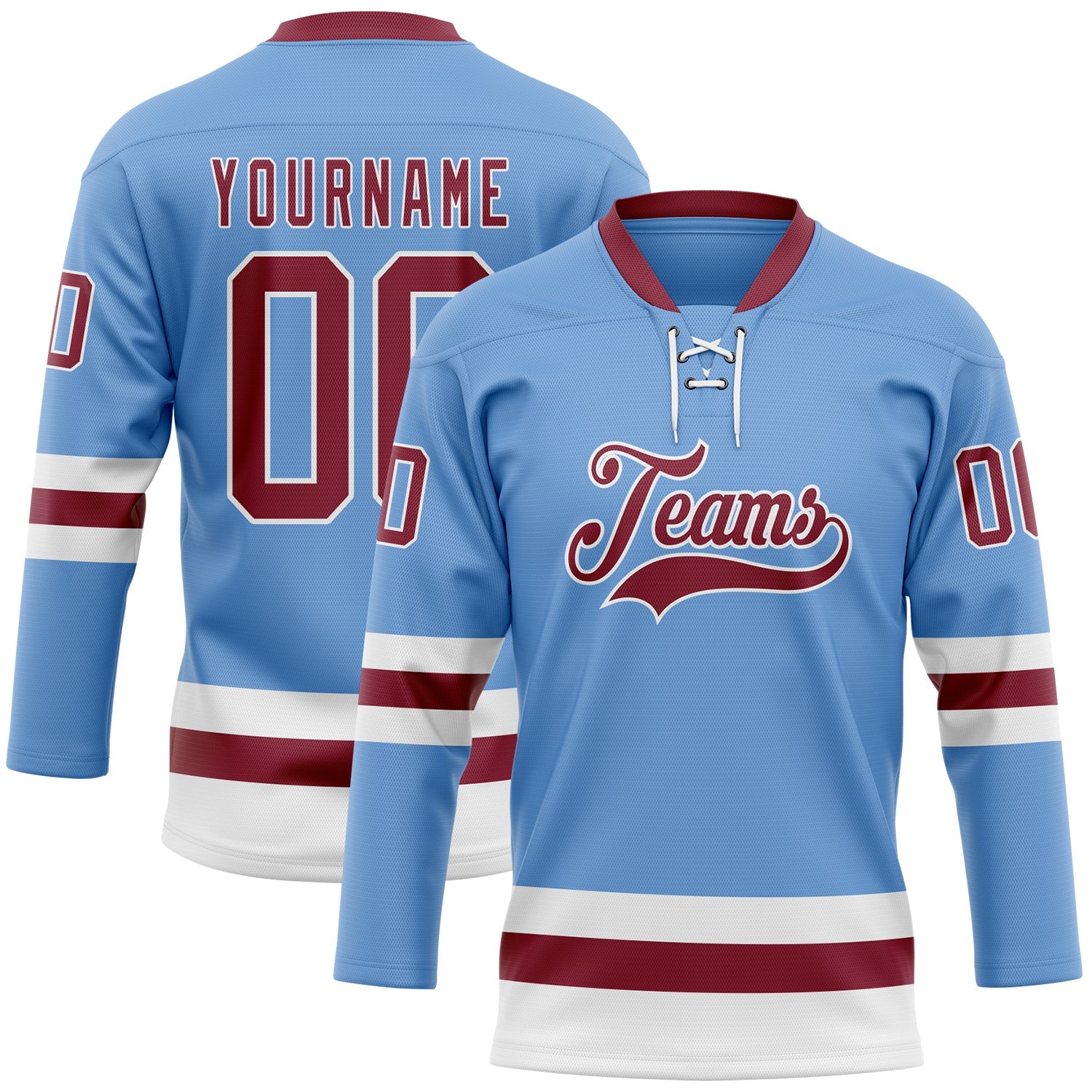 Custom Light Blue Crimson-White Hockey Lace Neck Jersey - Sky-Custom
