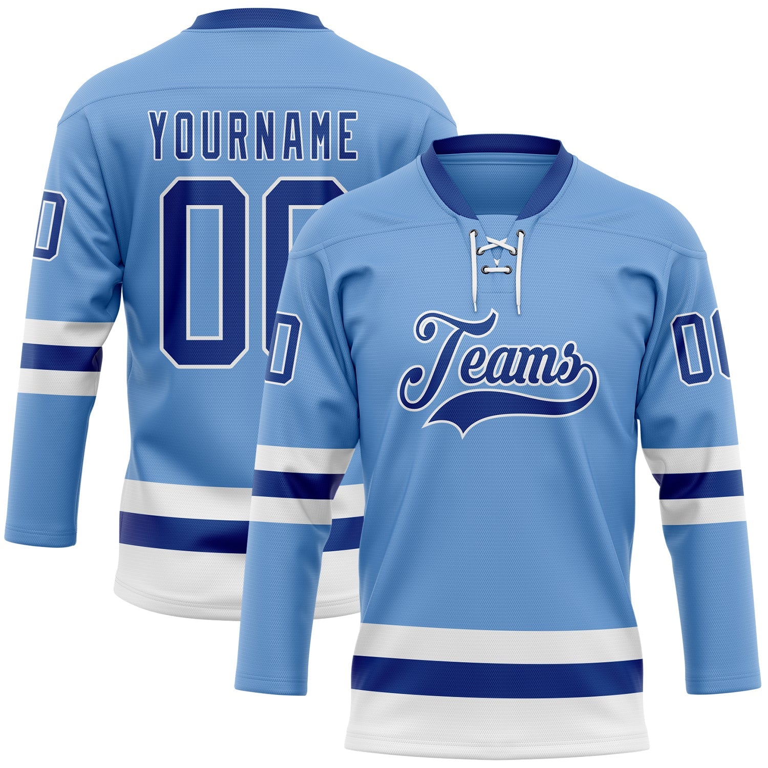 Custom Light Blue Royal-White Hockey Lace Neck Jersey - Sky-Custom