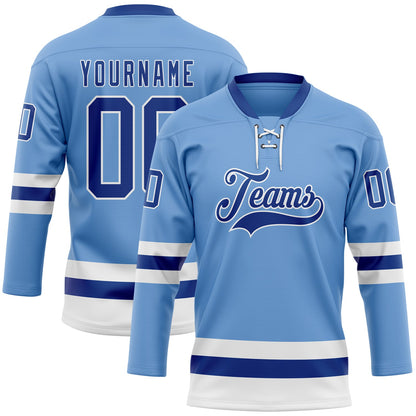 Custom Light Blue Royal-White Hockey Lace Neck Jersey - Sky-Custom