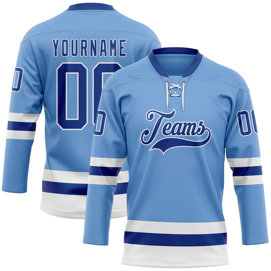 Custom Light Blue Royal-White Hockey Lace Neck Jersey - Sky-Custom