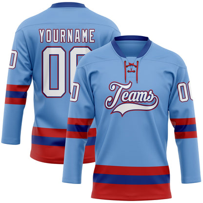 Custom Light Blue Royal-Red Hockey Lace Neck Jersey - Sky-Custom