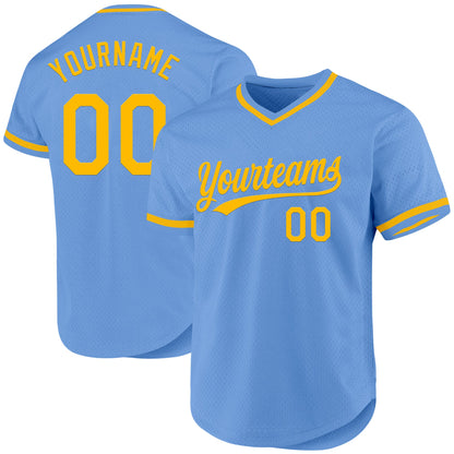 Custom Light Blue Gold Authentic Throwback Baseball Jersey - Sky-Custom