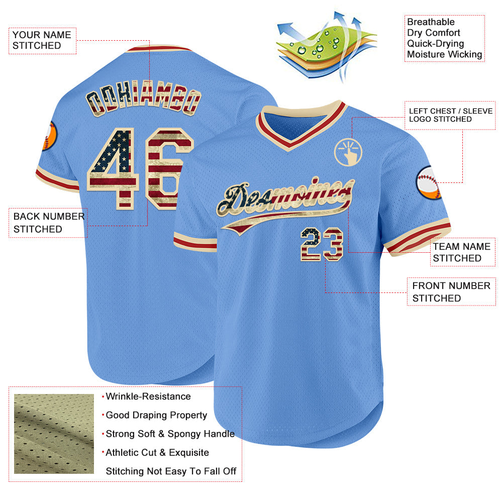 Custom Light Blue Vintage USA Flag Cream-Red Authentic Throwback Baseball Jersey - Sky-Custom