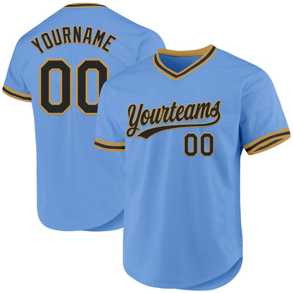 Custom Light Blue Black-Old Gold Authentic Throwback Baseball Jersey - Sky-Custom