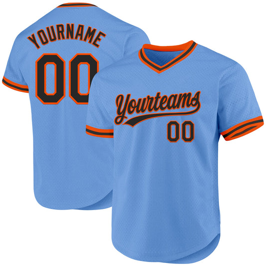 Custom Light Blue Black-Orange Authentic Throwback Baseball Jersey - Sky-Custom