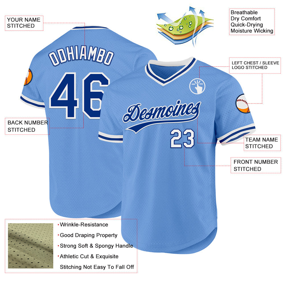 Custom Light Blue Royal-White Authentic Throwback Baseball Jersey - Sky-Custom