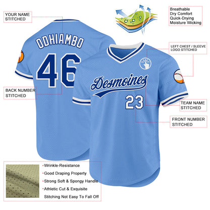 Custom Light Blue Royal-White Authentic Throwback Baseball Jersey - Sky-Custom