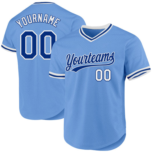 Custom Light Blue Royal-White Authentic Throwback Baseball Jersey - Sky-Custom