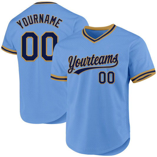 Custom Light Blue Navy-Old Gold Authentic Throwback Baseball Jersey - Sky-Custom