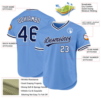 Custom Light Blue Navy-White Authentic Throwback Baseball Jersey - Sky-Custom