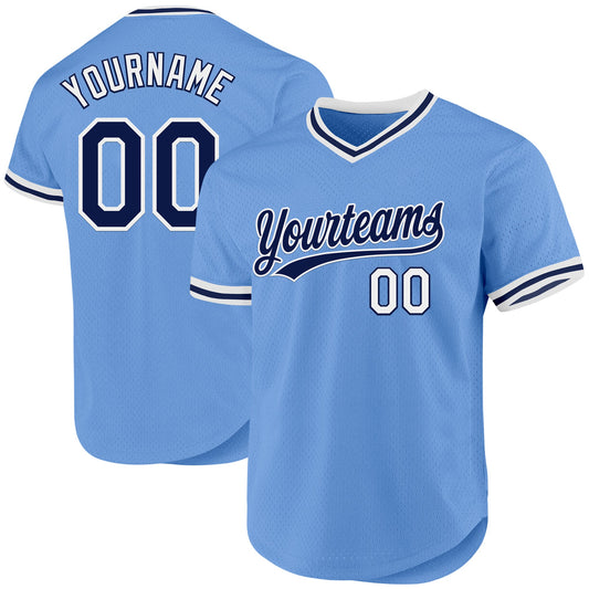 Custom Light Blue Navy-White Authentic Throwback Baseball Jersey - Sky-Custom