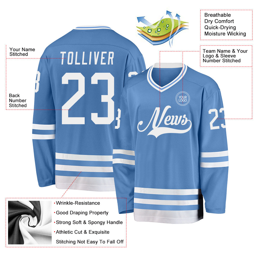 Custom Light Blue White Hockey Jersey - Sky-Custom