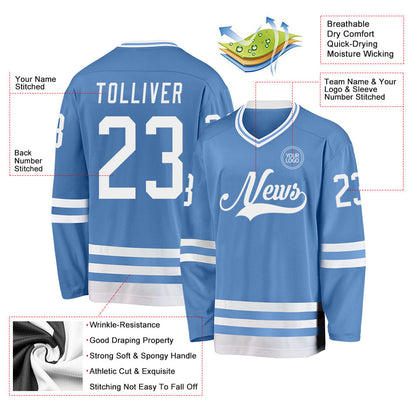 Custom Light Blue White Hockey Jersey - Sky-Custom