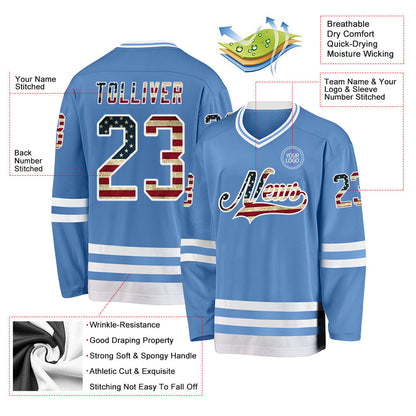 Custom Light Blue Vintage USA Flag-White Hockey Jersey - Sky-Custom