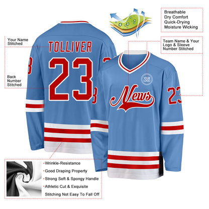 Custom Light Blue Red-White Hockey Jersey - Sky-Custom