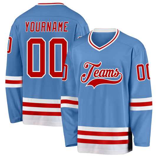 Custom Light Blue Red-White Hockey Jersey - Sky-Custom