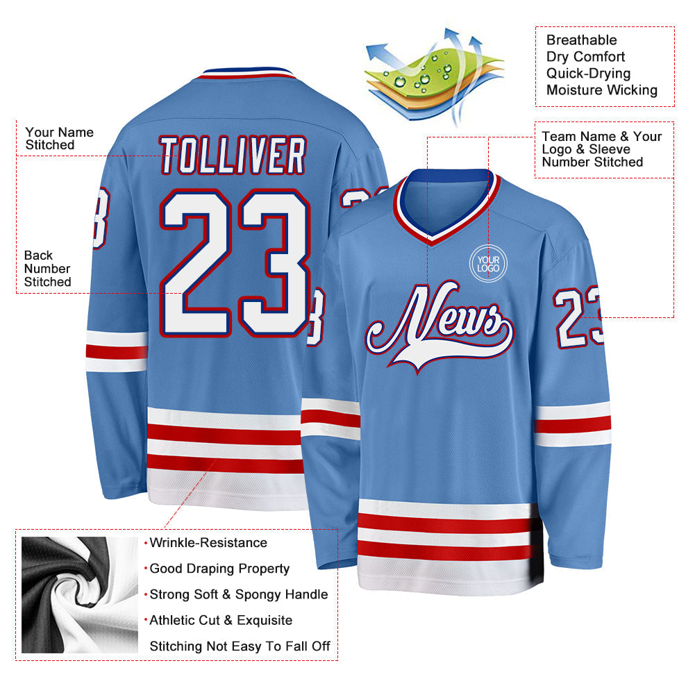 Custom Light Blue Royal-Red Hockey Jersey - Sky-Custom