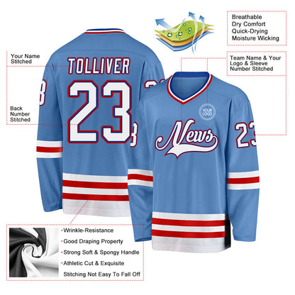 Custom Light Blue Royal-Red Hockey Jersey - Sky-Custom