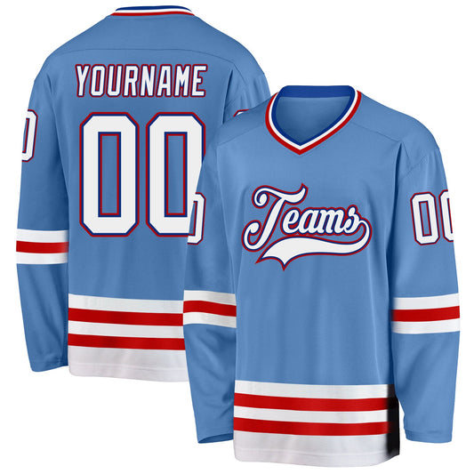 Custom Light Blue Royal-Red Hockey Jersey - Sky-Custom