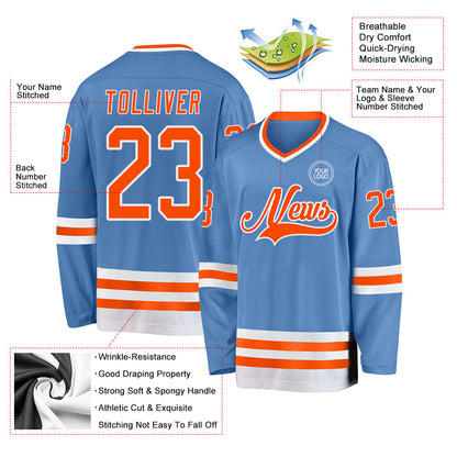 Custom Light Blue Orange-White Hockey Jersey - Sky-Custom