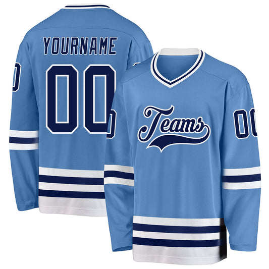 Custom Light Blue Navy-White Hockey Jersey - Sky-Custom