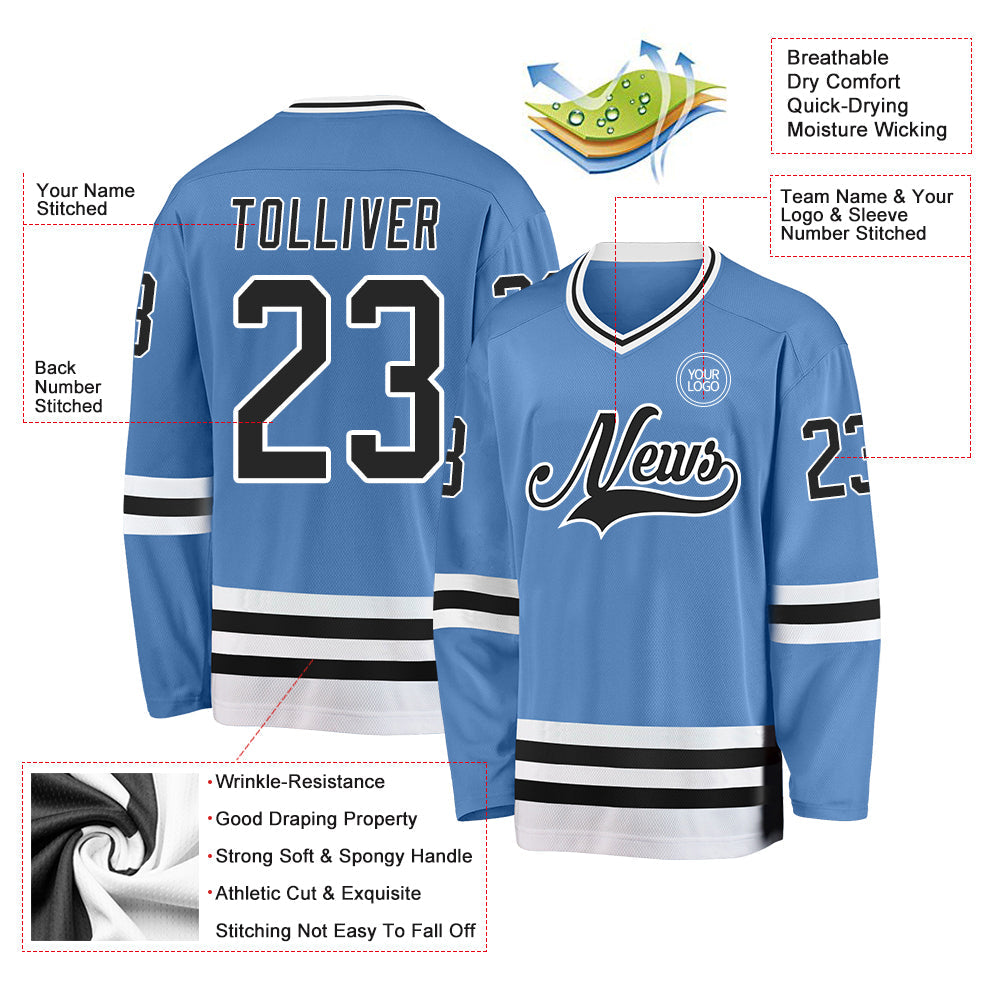 Custom Light Blue Black-White Hockey Jersey - Sky-Custom
