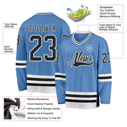 Custom Light Blue Black-White Hockey Jersey - Sky-Custom