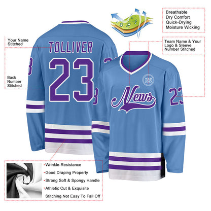 Custom Light Blue Purple-White Hockey Jersey - Sky-Custom