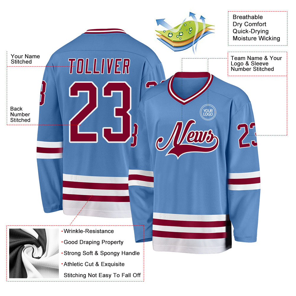 Custom Light Blue Maroon-White Hockey Jersey - Sky-Custom