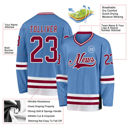Custom Light Blue Maroon-White Hockey Jersey - Sky-Custom