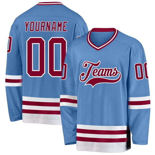 Custom Light Blue Maroon-White Hockey Jersey - Sky-Custom