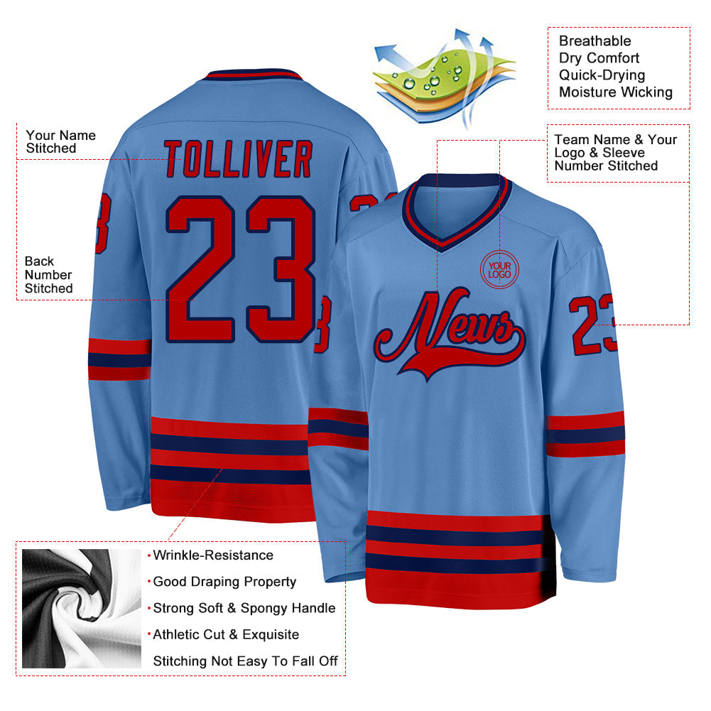 Custom Light Blue Red-Navy Hockey Jersey - Sky-Custom