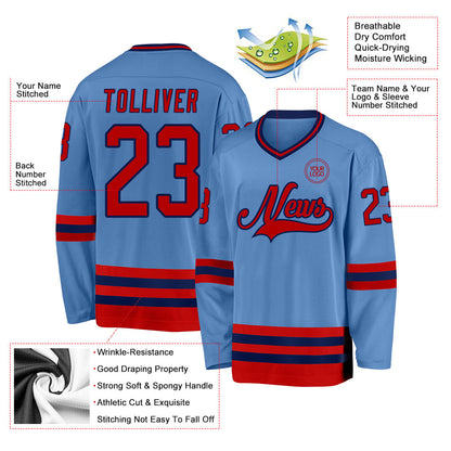 Custom Light Blue Red-Navy Hockey Jersey - Sky-Custom