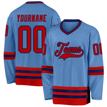 Custom Light Blue Red-Navy Hockey Jersey - Sky-Custom