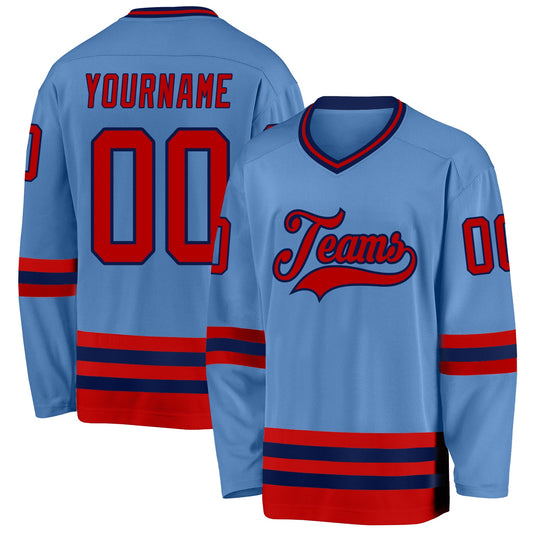 Custom Light Blue Red-Navy Hockey Jersey - Sky-Custom