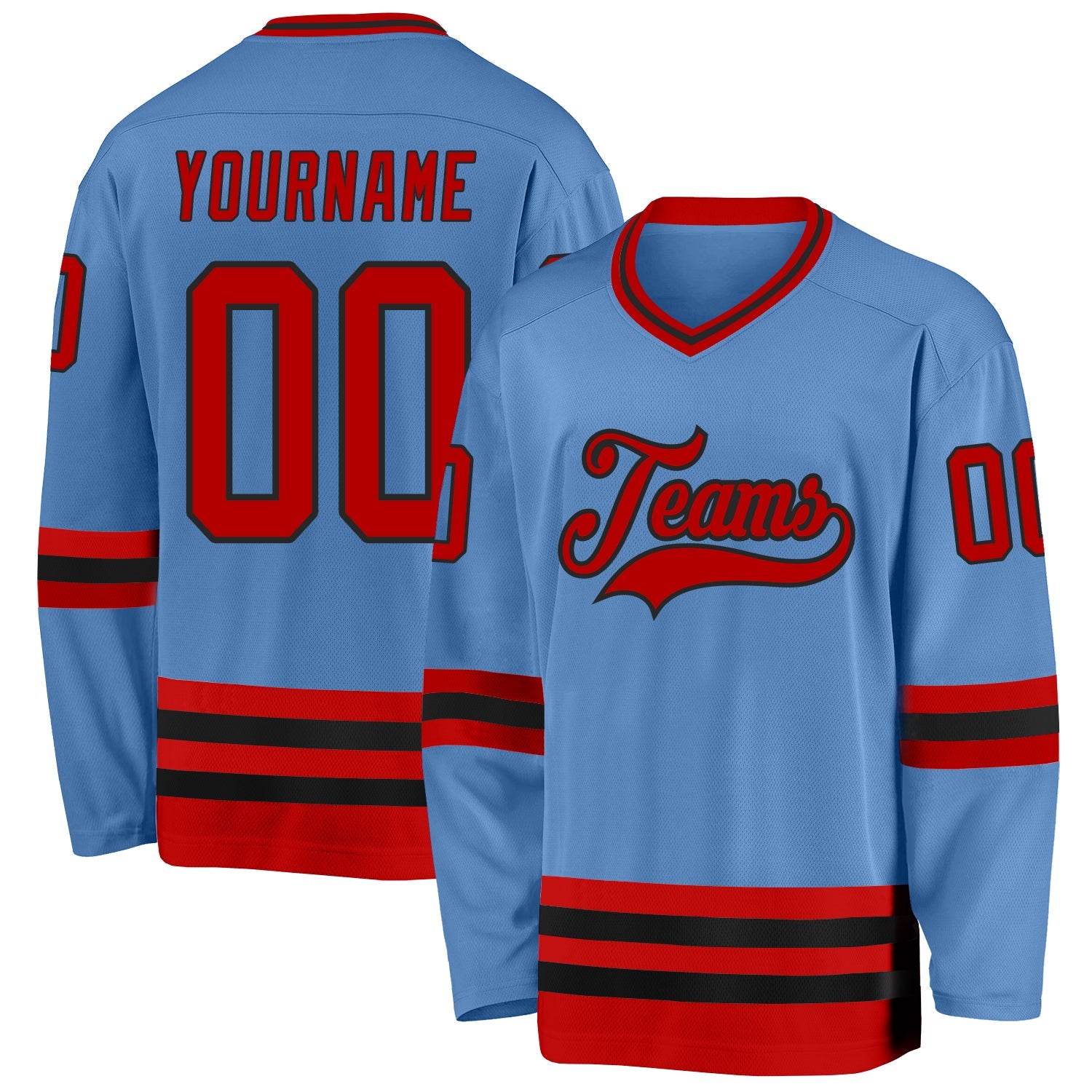 Custom Light Blue Red-Black Hockey Jersey - Sky-Custom
