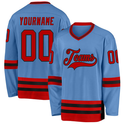 Custom Light Blue Red-Black Hockey Jersey - Sky-Custom