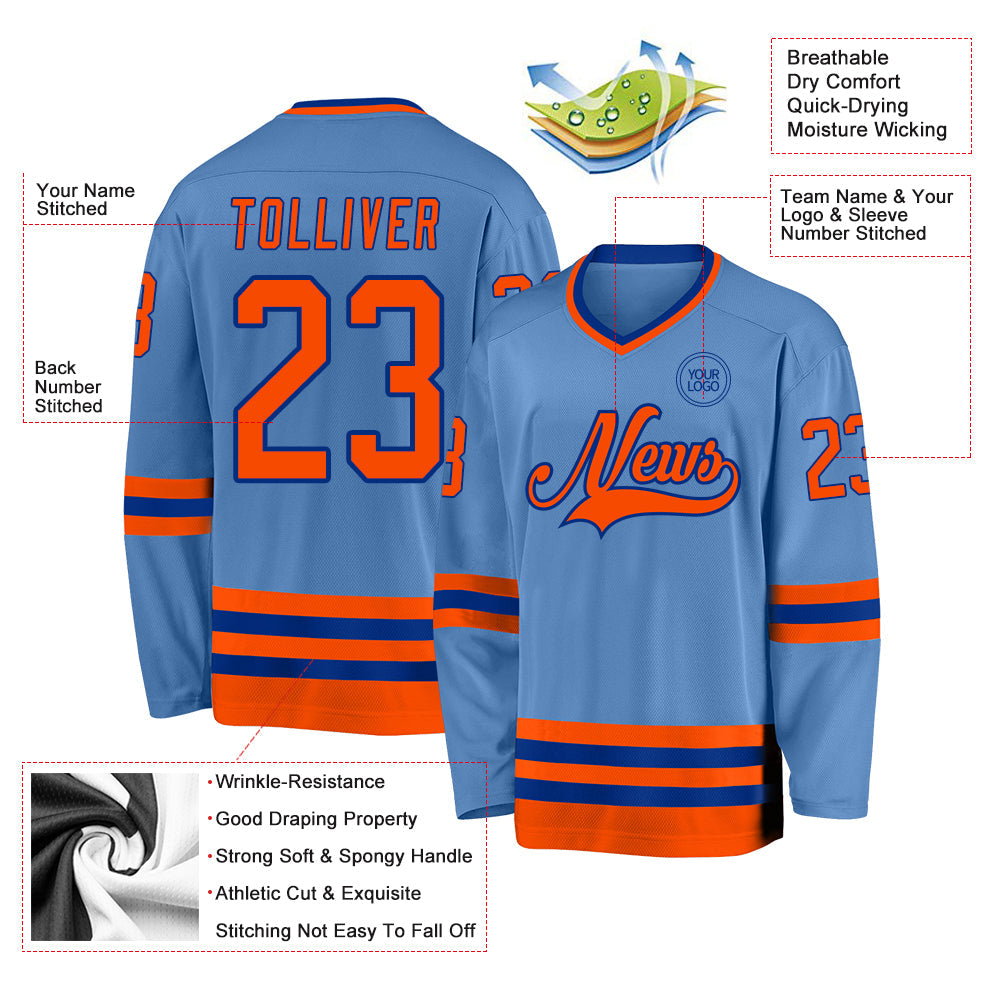 Custom Light Blue Orange-Royal Hockey Jersey - Sky-Custom