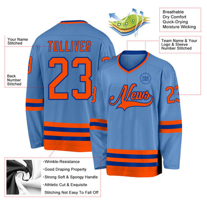 Custom Light Blue Orange-Royal Hockey Jersey - Sky-Custom