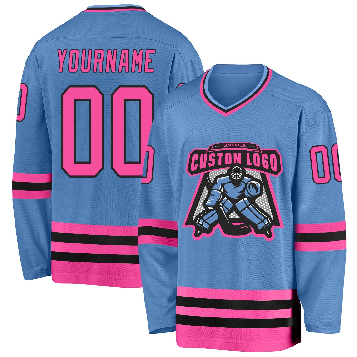 Custom Light Blue Pink-Black Hockey Jersey - Sky-Custom