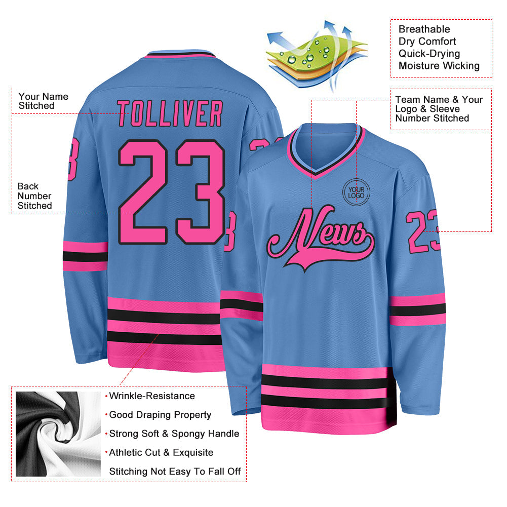 Custom Light Blue Pink-Black Hockey Jersey - Sky-Custom