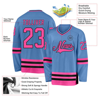 Custom Light Blue Pink-Black Hockey Jersey - Sky-Custom