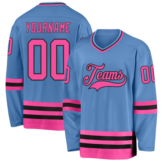 Custom Light Blue Pink-Black Hockey Jersey - Sky-Custom